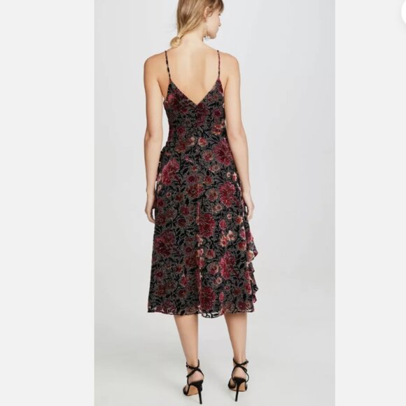 Jill Stuart Dalia Floral Flocked V-neck Sleeveless Ruffle Trim Gown 2 - Picture 3 of 16